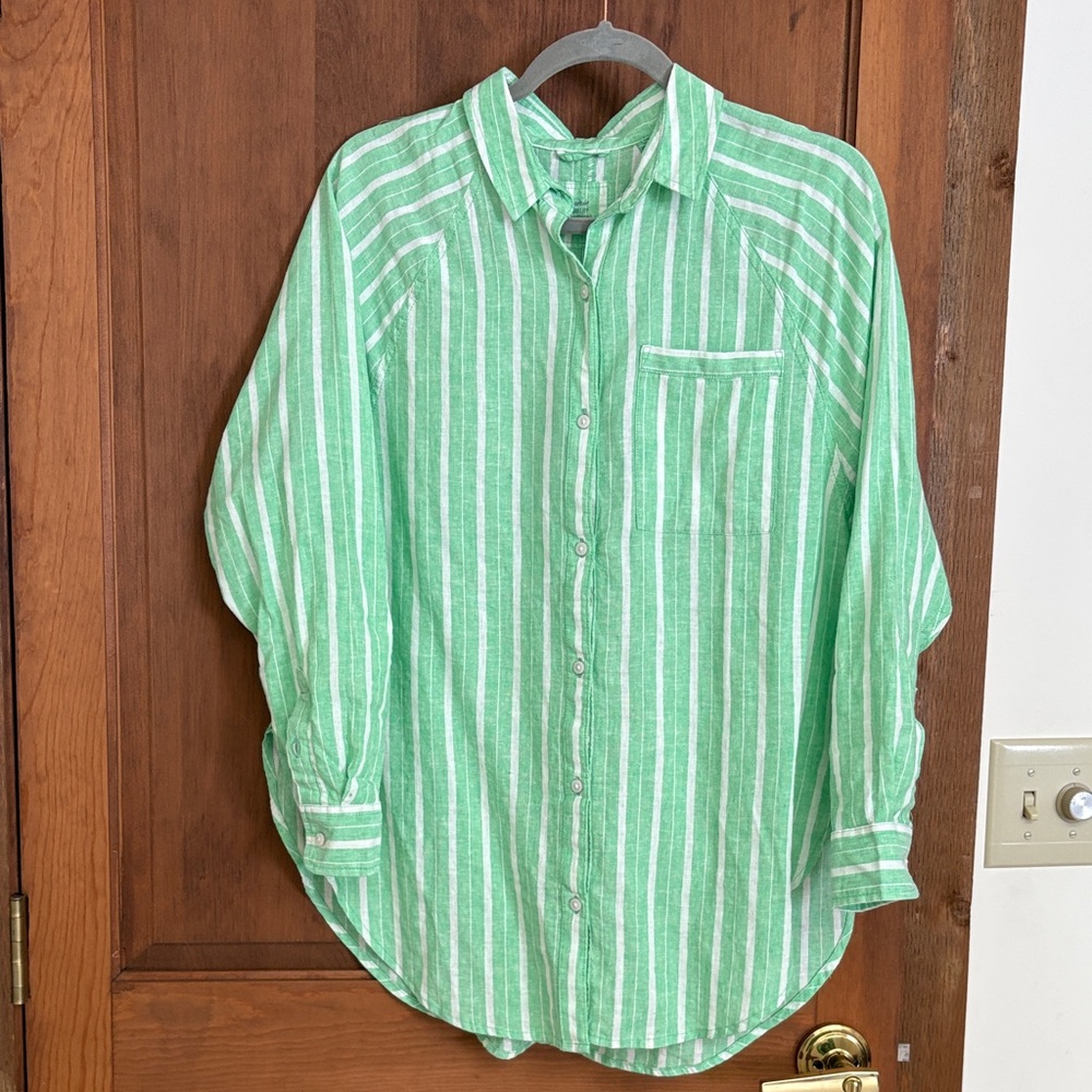 Aerie Green and White Striped Shirt